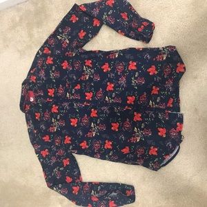 Collarless Button Down, Flower pattern